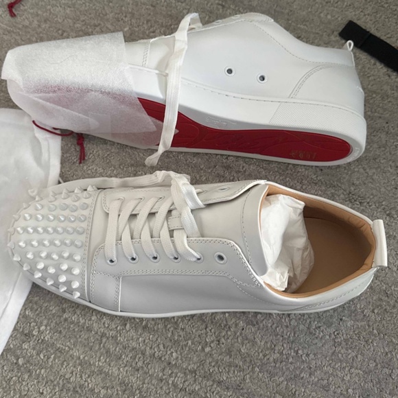 “Authentic Christian Louboutin Louis Junior Spikes Sneakers - Size 45.5 - White” - Picture 1 of 5